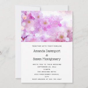 Invitation Fleurs de cerisier rose photo mariage