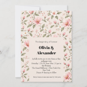 Invitation Fleurs de cerisier rose tendre, motif floral sans