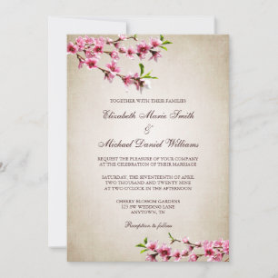 Invitation Fleurs de cerisier rose Vintage Mariage