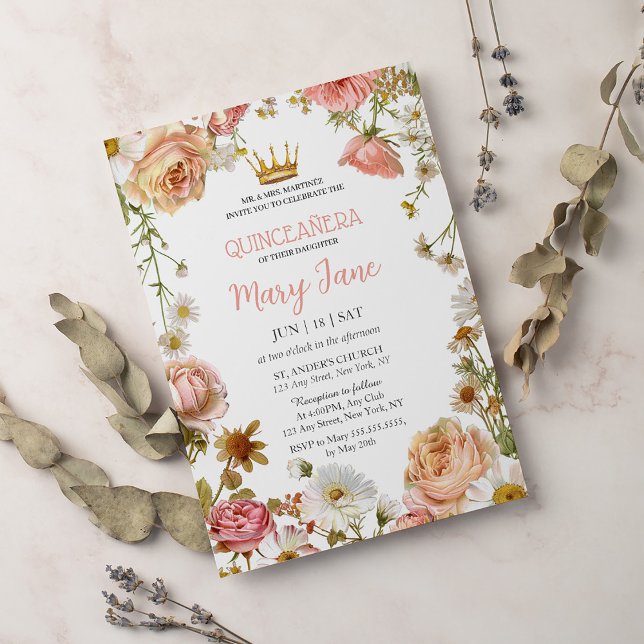 Invitation Fleurs de cerisier Roses Papillons Quinze ans (Créateur téléchargé)