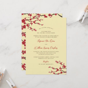 Invitation Fleurs de cerisier rouge Sakura Mariage asiatique