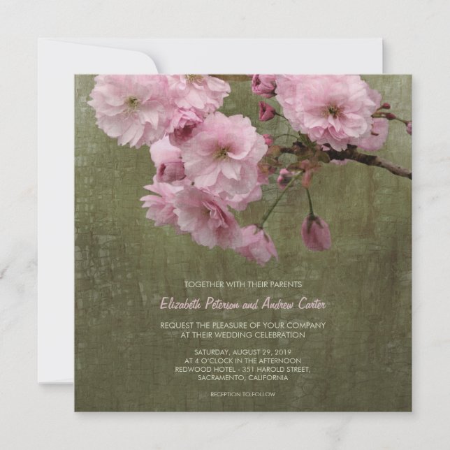 Invitation Fleurs de cerisier rustiques 5.25x5.25 floral (Devant)