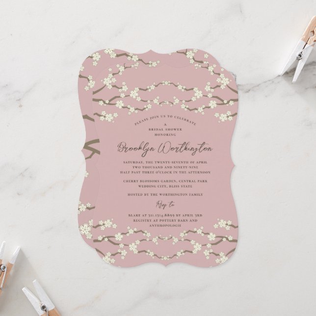 Invitation Fleurs de cerisier Sakura Crème Fête de mariage ro (Devant/Arrière en situation)
