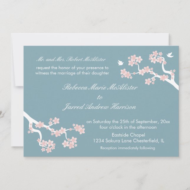 Invitation Fleurs de cerisier sur l'invitation bleu de (Devant)