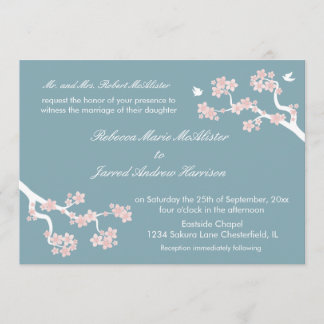 Invitation Fleurs de cerisier sur l'invitation bleu de