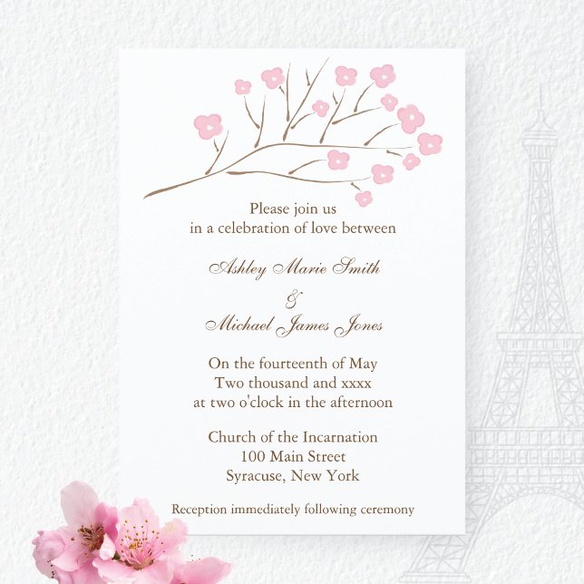 Invitation Fleurs de cerisiers en Mariage rose (Créateur téléchargé)