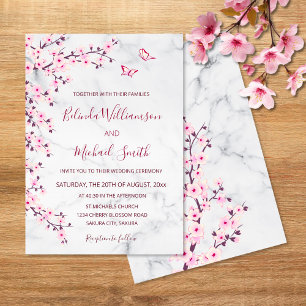 Invitation Fleurs de cerisiers   Mariage en marbre floral