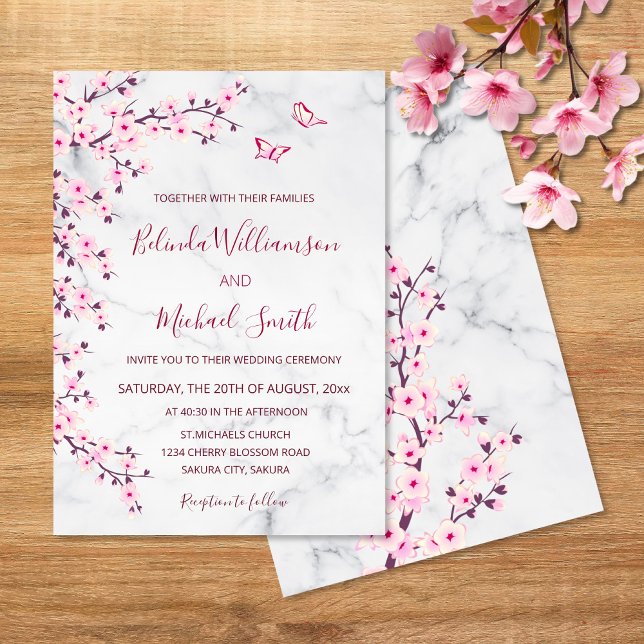 Invitation Fleurs de cerisiers | Mariage en marbre floral (Créateur téléchargé)