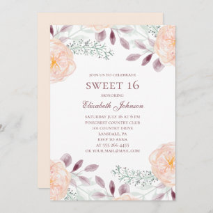 Invitation Fleurs de chair Douce 16. Floral 16e anniversaire