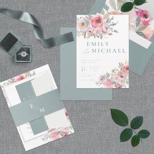 Invitation Fleurs de chalet romantiques Sage Bleu