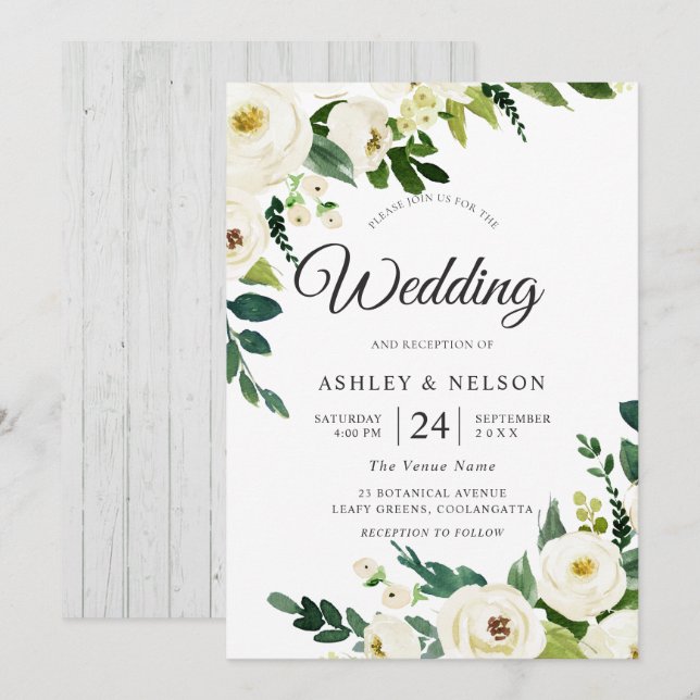 Invitation Fleurs de champagne blanc Élégant Mariage rustique (Devant / Derrière)