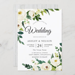 Invitation Fleurs de champagne blanc Élégant Mariage rustique