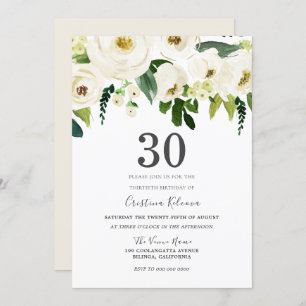 Invitation Fleurs de Champagne Blanche 30e fête d'anniversair