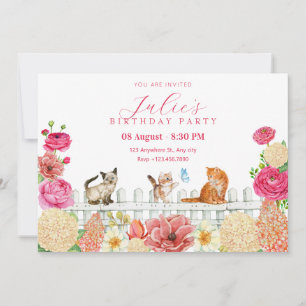 Invitation Fleurs de chats mignons anniversaire