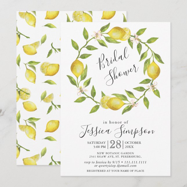Invitation Fleurs de citron verdure  Douceur de mariage aquar (Devant / Derrière)