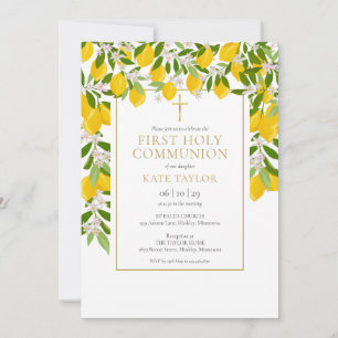 Invitation Fleurs de citron verdure Première communion solenn