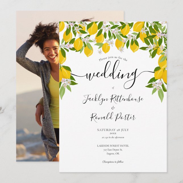 Invitation Fleurs de citronniers et verdure Photo Mariage (Devant / Derrière)