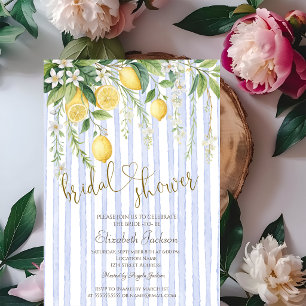 Invitation Fleurs de Citronniers Rayures Bleues Baby Shower