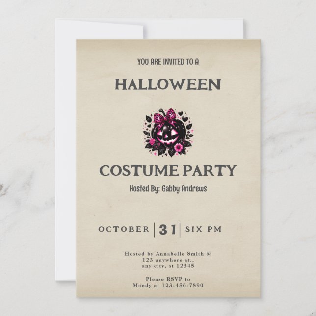 Invitation Fleurs de citrouille Black Jack-O' Lantern Hallowe (Devant)