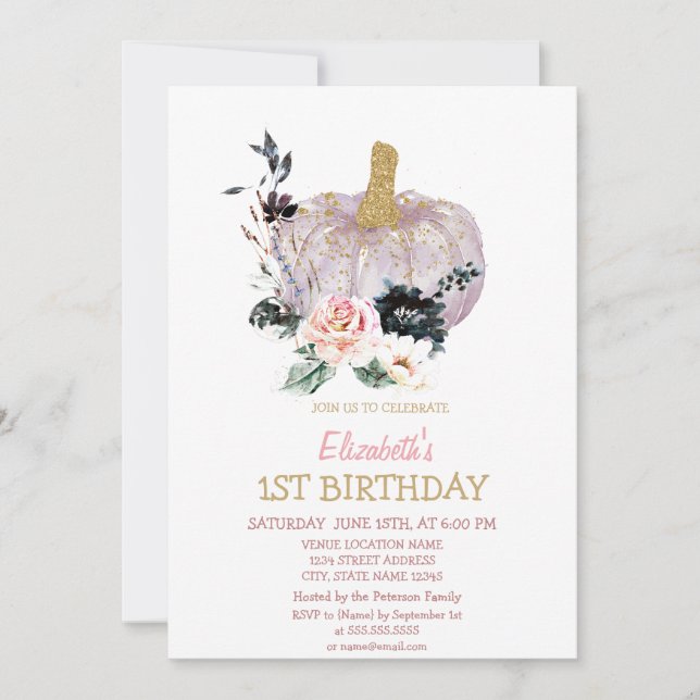 Invitation Fleurs de citrouille scintillantes Anniversaire (Devant)