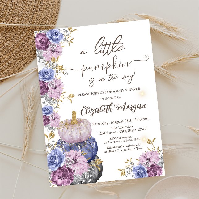 Invitation Fleurs de citrouille violette Feuilles Baby Shower (Créateur téléchargé)
