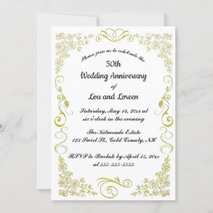 Invitation Fleurs de coeur en or modifiable Feuille