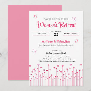 Invitation Fleurs de Coeur rose Retraite de l'Eglise des femm
