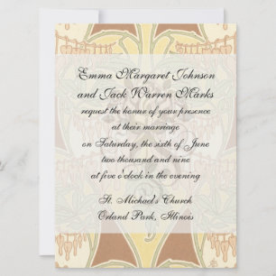 Invitation fleurs de coeur saignant vintage art nouveau motif
