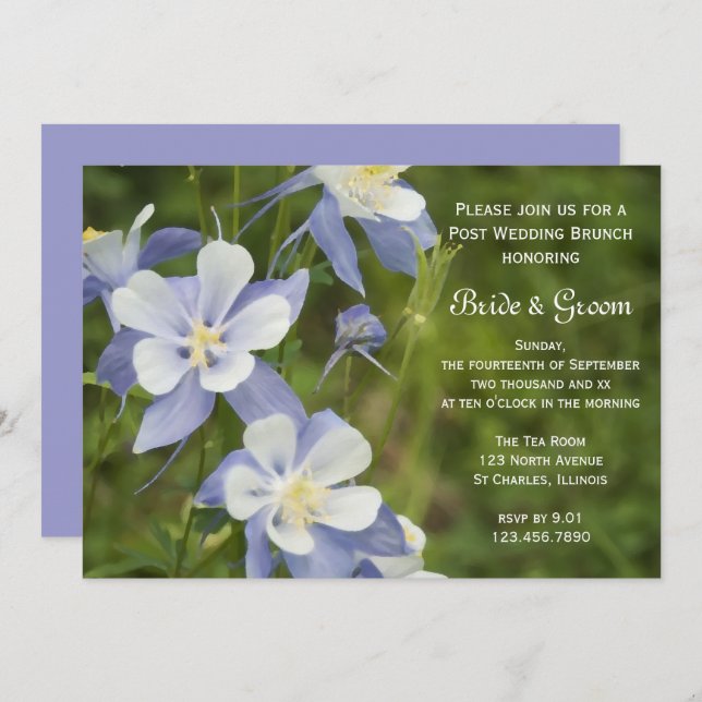 Invitation Fleurs de colonne bleue Mariage de poste Brunch (Devant / Derrière)