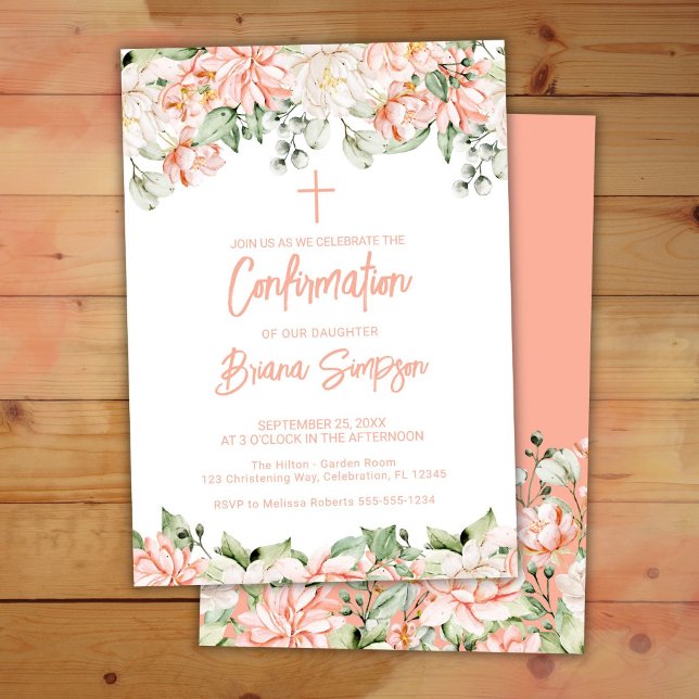 Invitation Fleurs de Confirmation Fleurie Ivory Blush de Pêch (Créateur téléchargé)
