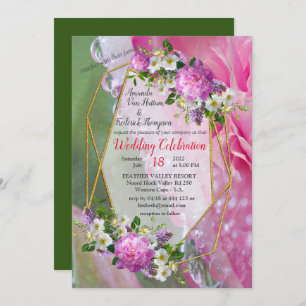 Invitation Fleurs de corail, d'herbe et de rose pivoine