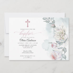 Invitation Fleurs de Cottage rose Vide Baptême