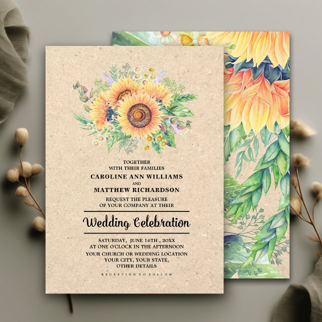 Invitation Fleurs de couleur aquarelle | Mariage papier Kraft (Créateur téléchargé)