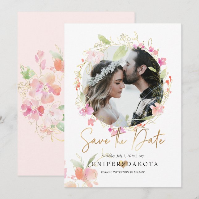 Invitation Fleurs de couleur vague de romance rougissante de  (Devant / Derrière)