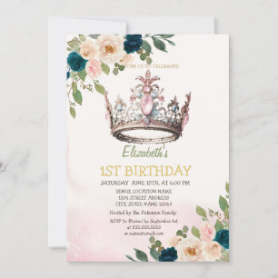 Invitation Fleurs de couronne de princesse Points d'anniversa