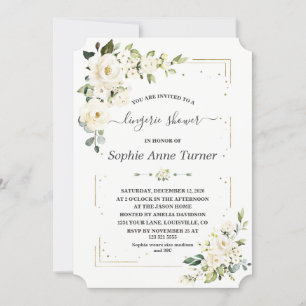 Invitation Fleurs de crème blanche Parties scintillant or Lin