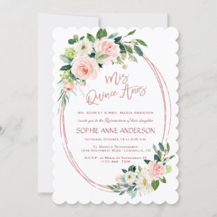 Invitation Fleurs de Crème Bleue Unique Rose Gold Quinceañera