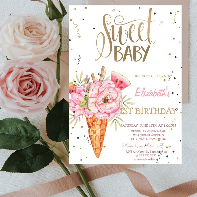 Invitation Fleurs de Crème Glacée Fruits Anniversaire (Créateur téléchargé)