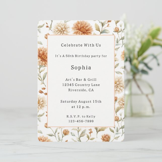 Invitation Fleurs de crème orange Anniversaire (Debout devant)