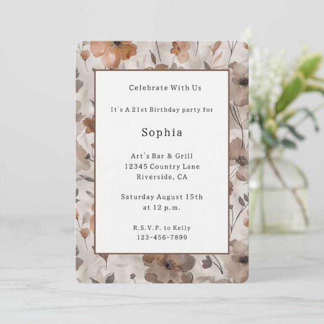 Invitation Fleurs de crème orange marron Anniversaire (Debout devant)