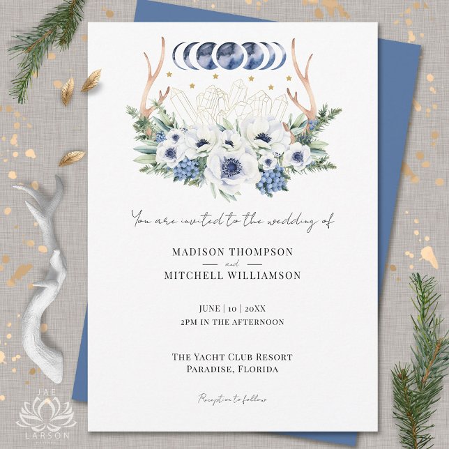 Invitation Fleurs de Cristaux de Lune Mariage Bohème Métaphys (Créateur téléchargé)