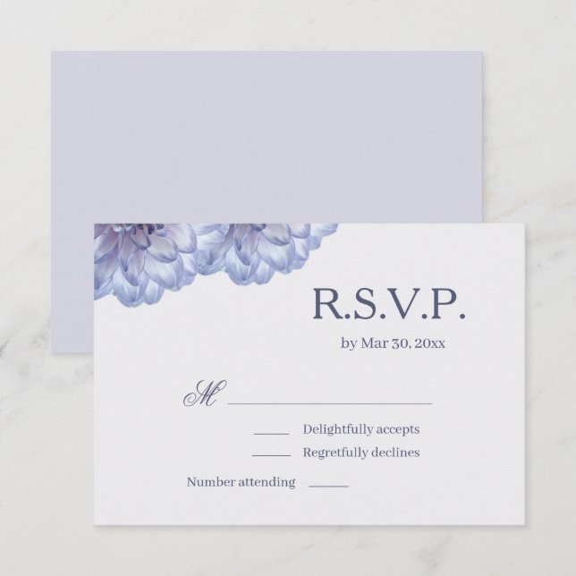 Invitation Fleurs de Dahlia Bleu Lilas Élégant Mariage RSVP (Devant / Derrière)