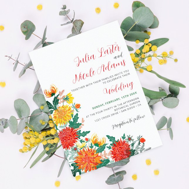 Invitation Fleurs de Dahlia de printemps jaune orange pastel  (Créateur téléchargé)
