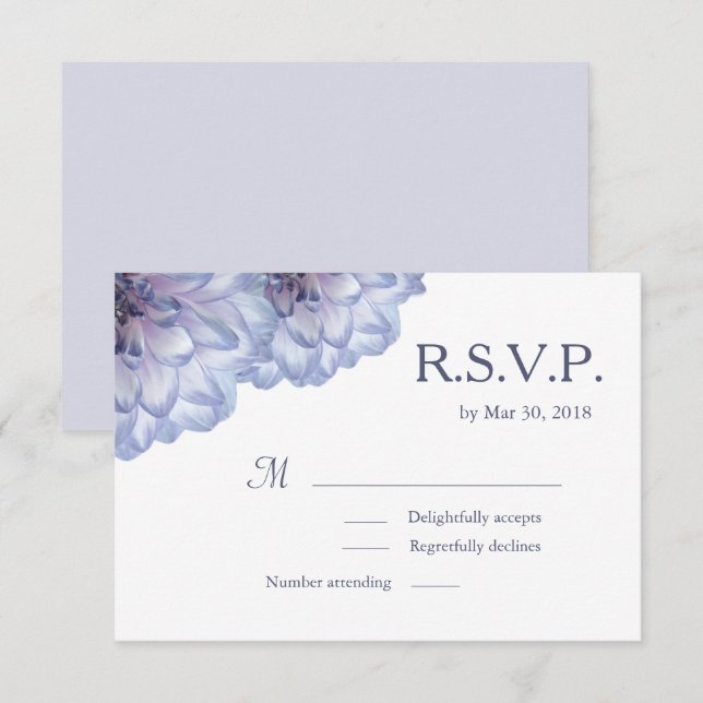 Invitation Fleurs de dahlia, floral blanc lilas mariage RSVP (Devant / Derrière)