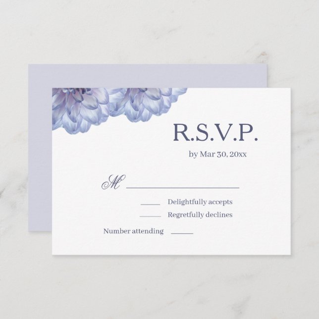 Invitation Fleurs de Dahlia Lilac Blanc Élégant Mariage RSVP (Devant / Derrière)
