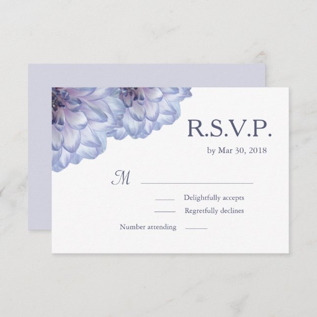 Invitation Fleurs de dahlia, mariage floral blanc lilas RSVP (Devant / Derrière)