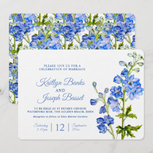Invitation Fleurs de Delphinium bleu aquarelle art mariage