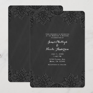 Invitation Fleurs de deuil sur tableau noir et dentelle pour