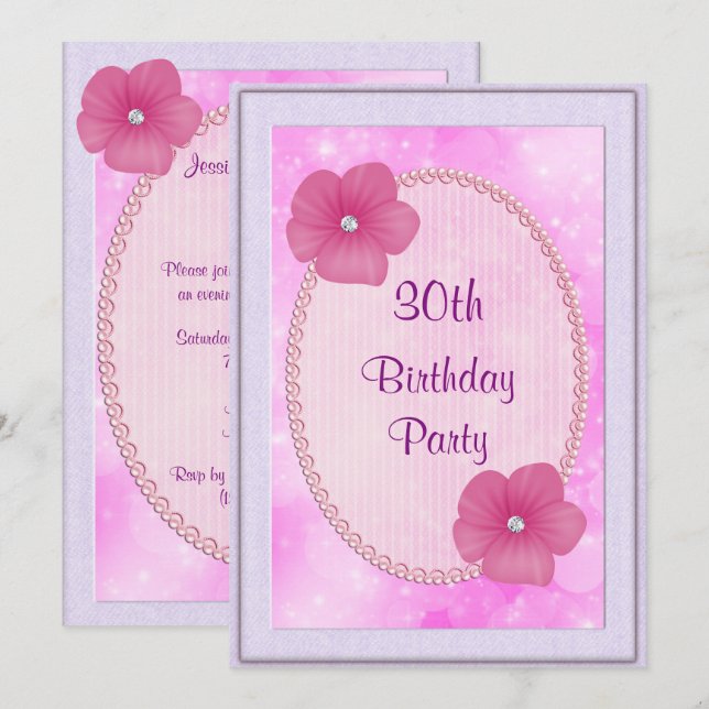 Invitation Fleurs de diamant et perles 30e anniversaire (Devant / Derrière)