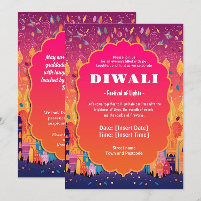 Invitation Fleurs de Diwali rayantes (Devant / Derrière)